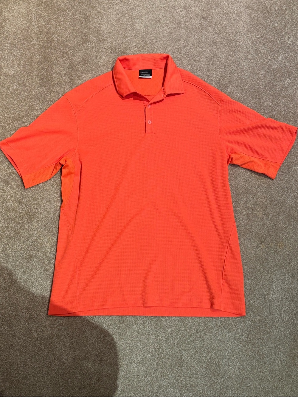 Nike Golf Polo Shirt Men's Size Large Orange Collared Logo Short Sleeve Textured